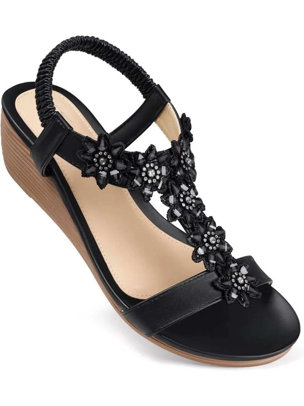 Women's Black Wedge Sandals Summer Platform Comfortable Low Wedges Shoes